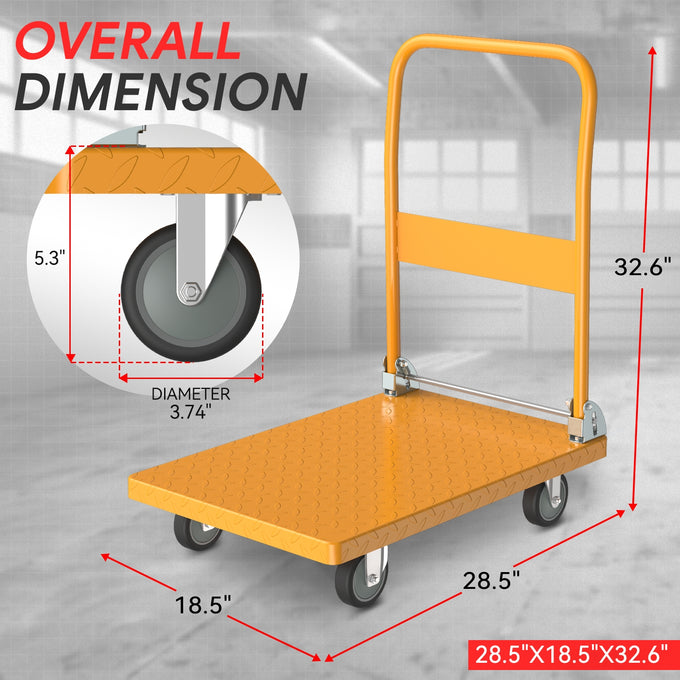 2-IN-1 770 LBS Folding Platform Hand Truck w/Wheel <br> Overall Size: 28.7 in. X 18.5 in. X 32.6 in.