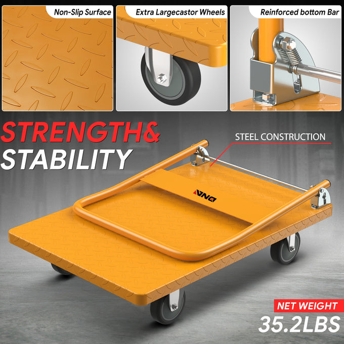 2-IN-1 990 LBS Folding Platform Hand Truck w/Wheel <br> Overall Size: 35.4 in. X 33.6 in. X 32.6 in.