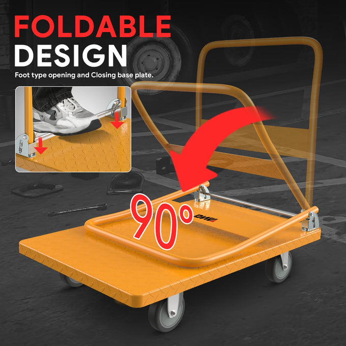 2-IN-1 990 LBS Folding Platform Hand Truck w/Wheel <br> Overall Size: 35.4 in. X 33.6 in. X 32.6 in.