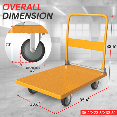2-IN-1 990 LBS Folding Platform Hand Truck w/Wheel <br> Overall Size: 35.4 in. X 33.6 in. X 32.6 in.