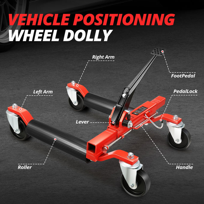 12 in. 1250lbs Hydraulic Car Wheel Dolly Jack<br>Roller Adjustable Range 10.2-23 in.