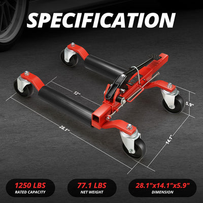 12 in. 1250lbs Hydraulic Car Wheel Dolly Jack<br>Roller Adjustable Range 10.2-23 in.