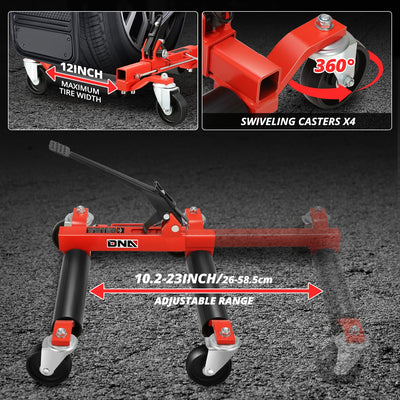 12 in. 1250lbs Hydraulic Car Wheel Dolly Jack<br>Roller Adjustable Range 10.2-23 in.