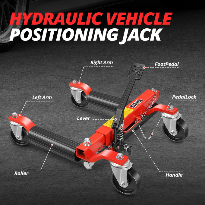 9 in. 1500lbs Hydraulic Car Wheel Dolly Jack<br>Roller Adjustable Range 10.8-23 in.