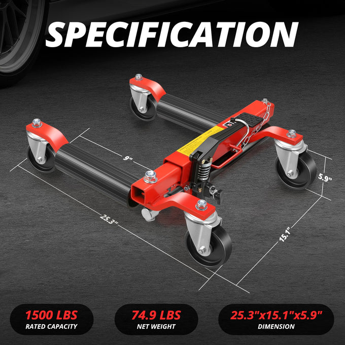 9 in. 1500lbs Hydraulic Car Wheel Dolly Jack<br>Roller Adjustable Range 10.8-23 in.