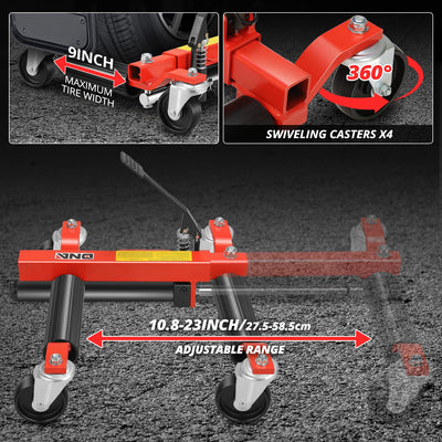 9 in. 1500lbs Hydraulic Car Wheel Dolly Jack<br>Roller Adjustable Range 10.8-23 in.