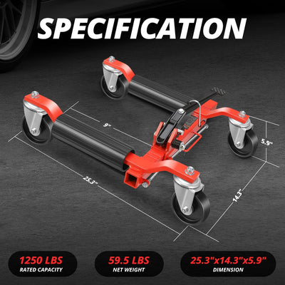 9 in. 1250lbs Hydraulic Car Wheel Dolly Jack<br>Roller Adjustable Range 10.2-22 in.