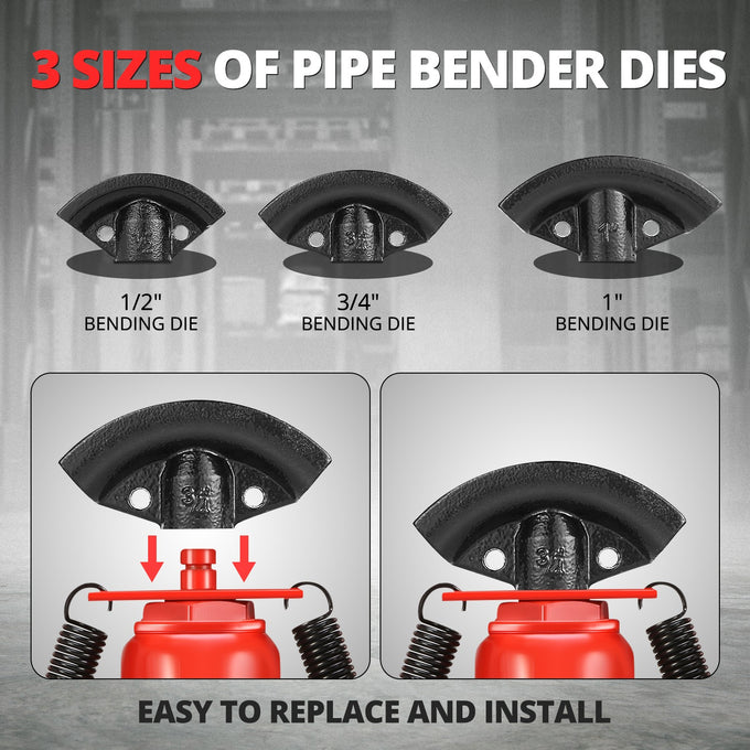 8 Ton Manual Pipe Bender w/ 3 Dies<br>Adjustable Height 8.6-15.6 in.