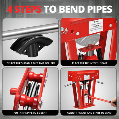 8 Ton Manual Pipe Bender w/ 3 Dies<br>Adjustable Height 8.6-15.6 in.