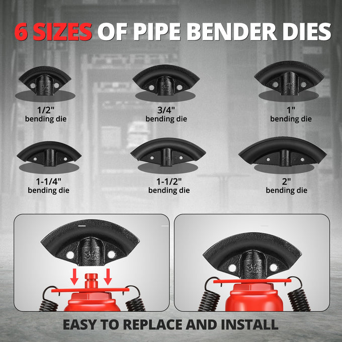 12 Ton Manual Pipe Bender w/ 6 Dies<br>Adjustable Height 12.8-23.2 in.