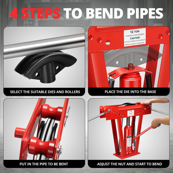 12 Ton Manual Pipe Bender w/ 6 Dies<br>Adjustable Height 12.8-23.2 in.