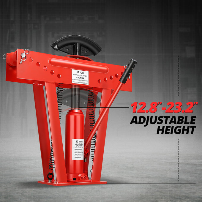 12 Ton Manual Pipe Bender w/ 6 Dies<br>Adjustable Height 12.8-23.2 in.