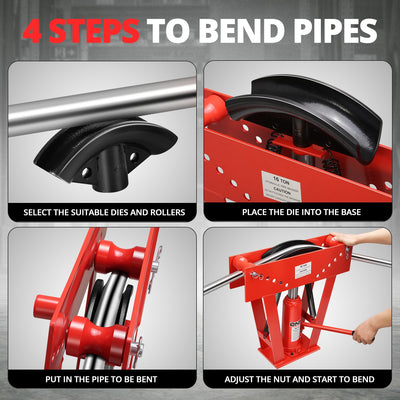 16 Ton Manual Pipe Bender w/ 8 Dies<br>Adjustable Height 13.2-23.8 in.