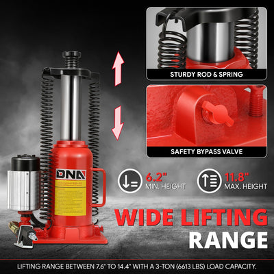 Detachable Heavy Duty 20 TON Air Hydraulic Bottle<br>Lifting Range 10.4 to 19.8 in.