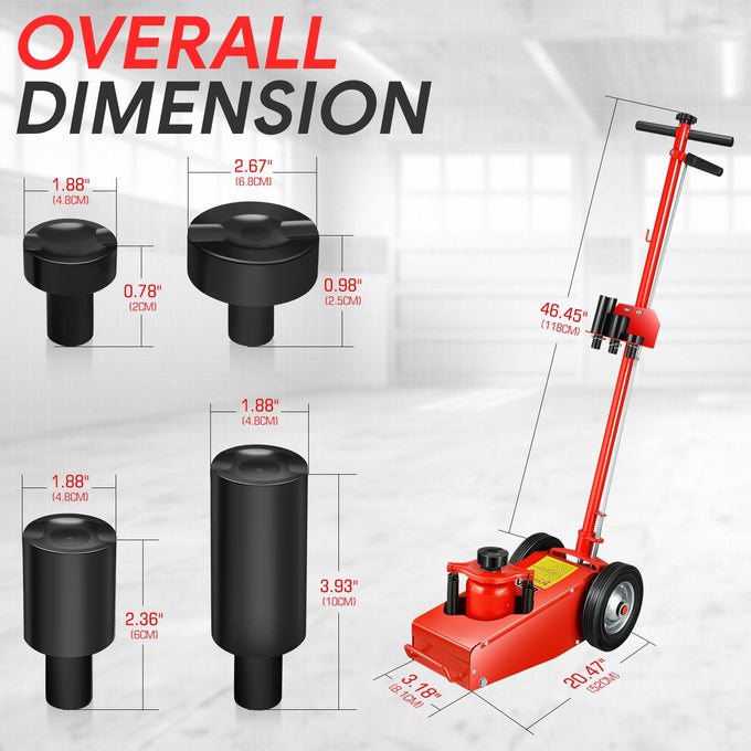 22 Ton Air Axle Bottle Jacks w/ Extension Saddle<br>Lifting Range 8-7/8 in. to 17-1/8 in.