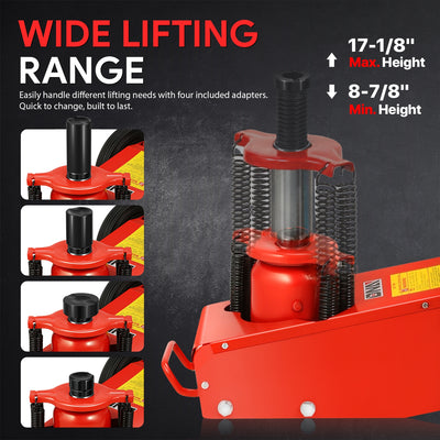 22 Ton Air Axle Bottle Jacks w/ Extension Saddle<br>Lifting Range 8-7/8 in. to 17-1/8 in.