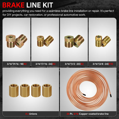 25Ft Brake Line Tubing Kit with Fittings & Tools <br> 1/8-5/8in. Mini tube cutter for copper