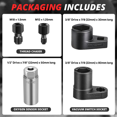 6-Point Oxygen Sensor Socket Removal Tool<br>w/ 5 Interchangeable Socket Heads