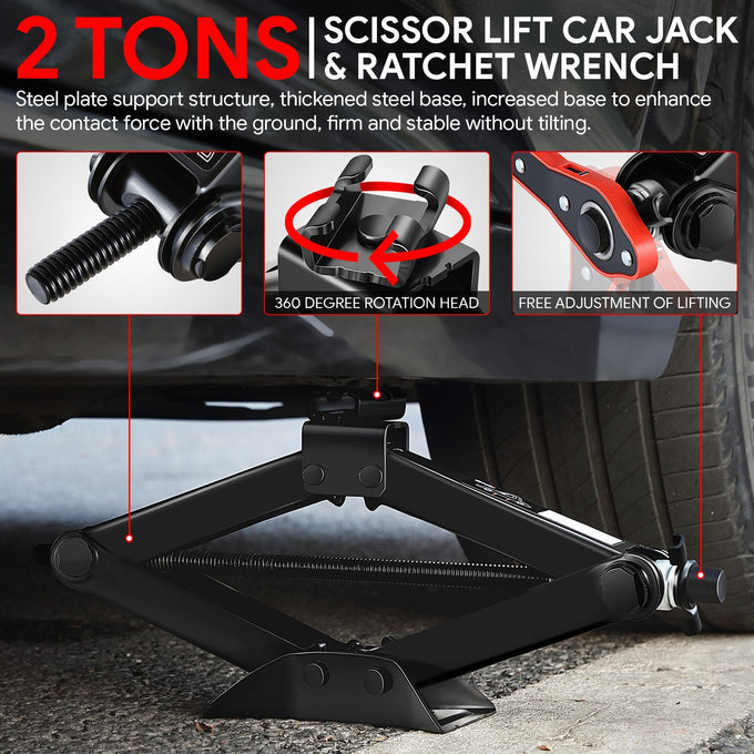Labor-Saving 2 Ton Scissor Lift Jack Set<br>Lifting Range From 4.33 in. to 15.75 in.