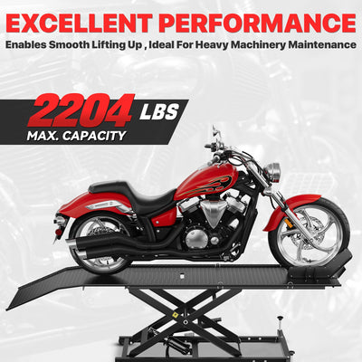 7.2-30.3 inches Lift Range Motorcycle Lift Table<br>Overall Dimensions 86.2 in. L x22 in. W x 26.7 in. H