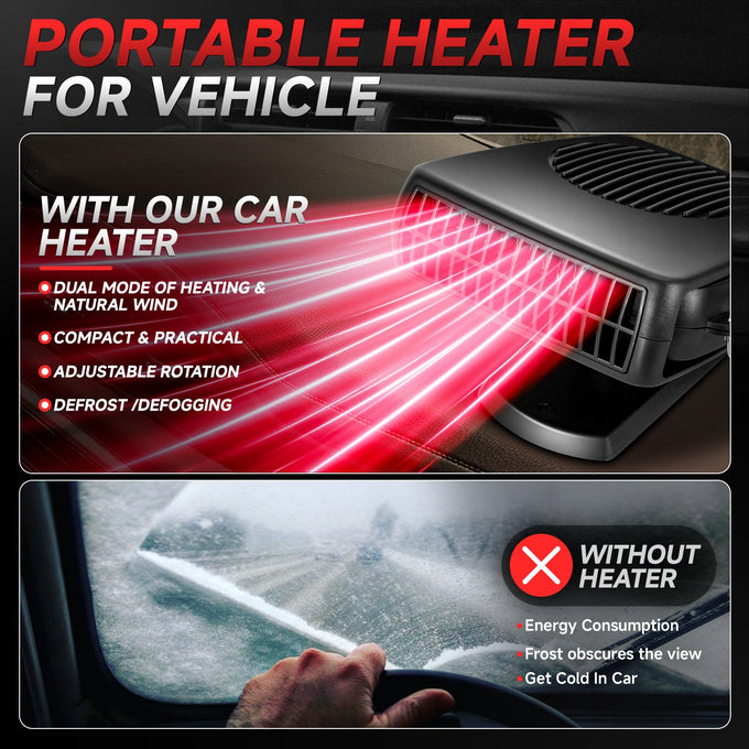 Portable 12V Heater Cooler Fan Defrost Demister <br>360 Rotation Defogger