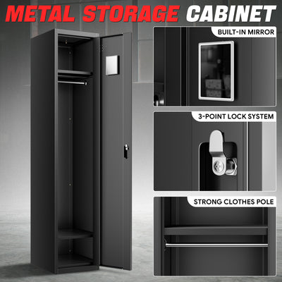 Lockable Metal Storage Cabinet w/3 Separate Spaces <br> Overall Dimensions(in.):71 H x 15 W x 17 D