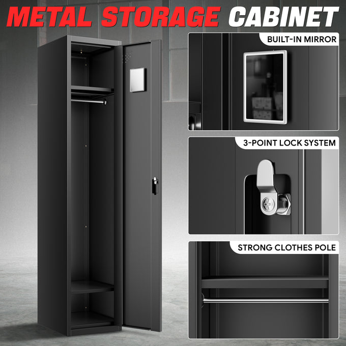 Lockable Metal Storage Cabinet w/3 Separate Spaces <br> Overall Dimensions(in.):71 H x 15 W x 17 D