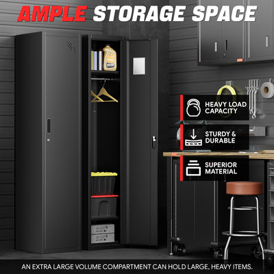 Lockable Metal Storage Cabinet w/3 Separate Spaces <br> Overall Dimensions(in.):71 H x 15 W x 17 D