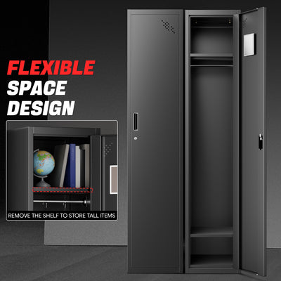 Lockable Metal Storage Cabinet w/3 Separate Spaces <br> Overall Dimensions(in.):71 H x 15 W x 17 D