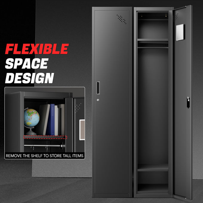 Lockable Metal Storage Cabinet w/3 Separate Spaces <br> Overall Dimensions(in.):71 H x 15 W x 17 D