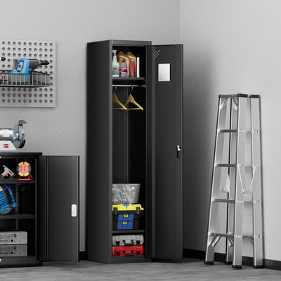 Lockable Metal Storage Cabinet w/3 Separate Spaces <br> Overall Dimensions(in.):71 H x 15 W x 17 D