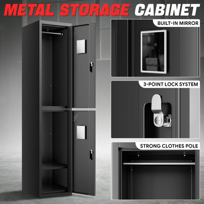 2-Doors Lockable Metal Storage Cabinet w/3 Spaces <br> Overall Dimensions(in.):71 H x 15 W x 17 D