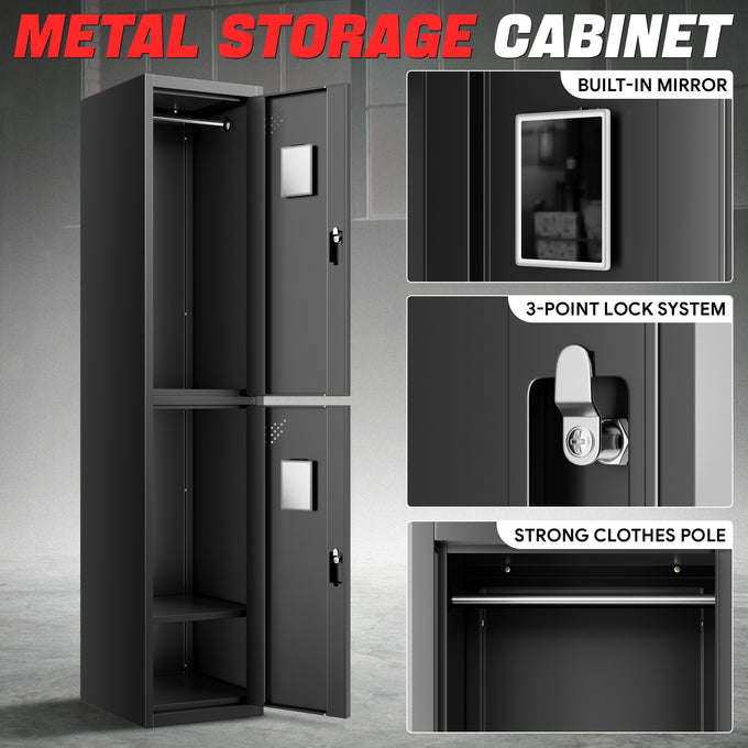 2-Doors Lockable Metal Storage Cabinet w/3 Spaces <br> Overall Dimensions(in.):71 H x 15 W x 17 D