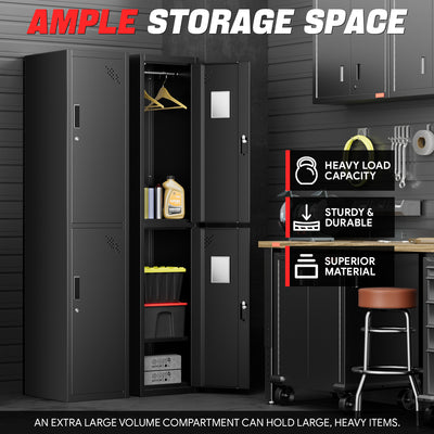 2-Doors Lockable Metal Storage Cabinet w/3 Spaces <br> Overall Dimensions(in.):71 H x 15 W x 17 D