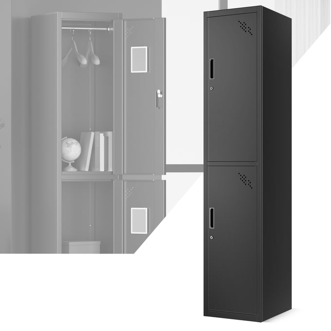 2-Doors Lockable Metal Storage Cabinet w/3 Spaces <br> Overall Dimensions(in.):71 H x 15 W x 17 D