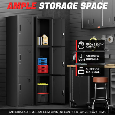 3-Doors Lockable Metal Storage Cabinet w/3 Spaces <br> Overall Dimensions(in.):71 H x 15 W x 17 D