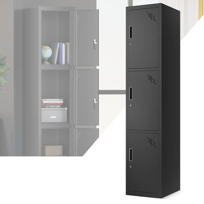 3-Doors Lockable Metal Storage Cabinet w/3 Spaces <br> Overall Dimensions(in.):71 H x 15 W x 17 D