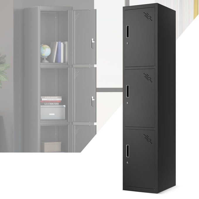 3-Doors Lockable Metal Storage Cabinet w/3 Spaces <br> Overall Dimensions(in.):71 H x 15 W x 17 D