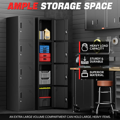 4-Doors Lockable Metal Storage Cabinet w/4 Spaces <br> Overall Dimensions(in.):71 H x 15 W x 17 D