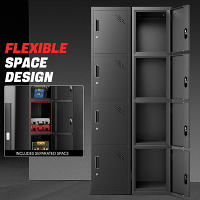 4-Doors Lockable Metal Storage Cabinet w/4 Spaces <br> Overall Dimensions(in.):71 H x 15 W x 17 D