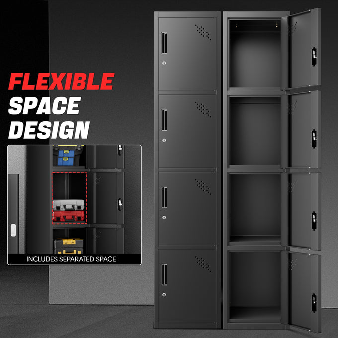 4-Doors Lockable Metal Storage Cabinet w/4 Spaces <br> Overall Dimensions(in.):71 H x 15 W x 17 D