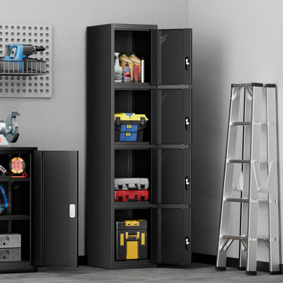 4-Doors Lockable Metal Storage Cabinet w/4 Spaces <br> Overall Dimensions(in.):71 H x 15 W x 17 D