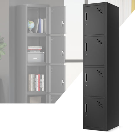 4-Doors Lockable Metal Storage Cabinet w/4 Spaces <br> Overall Dimensions(in.):71 H x 15 W x 17 D