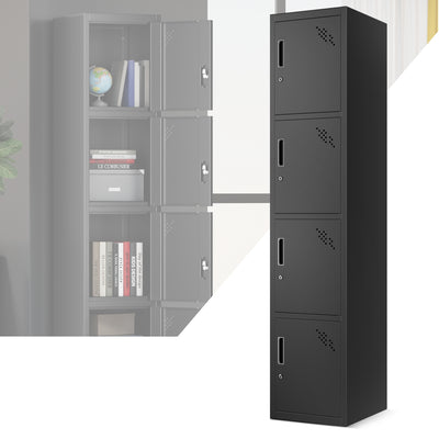 4-Doors Lockable Metal Storage Cabinet w/4 Spaces <br> Overall Dimensions(in.):71 H x 15 W x 17 D