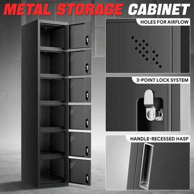 6-Doors Lockable Metal Storage Cabinet w/6 Spaces <br> Overall Dimensions(in.):71 H x 15 W x 17 D