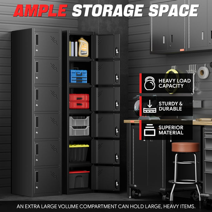 6-Doors Lockable Metal Storage Cabinet w/6 Spaces <br> Overall Dimensions(in.):71 H x 15 W x 17 D