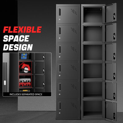 6-Doors Lockable Metal Storage Cabinet w/6 Spaces <br> Overall Dimensions(in.):71 H x 15 W x 17 D
