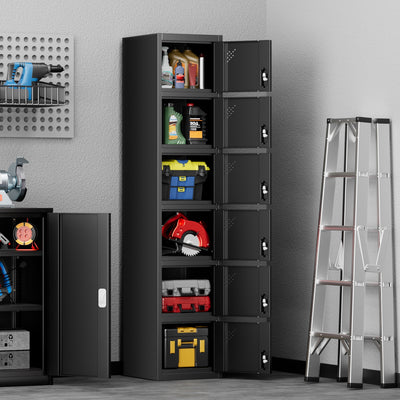 6-Doors Lockable Metal Storage Cabinet w/6 Spaces <br> Overall Dimensions(in.):71 H x 15 W x 17 D
