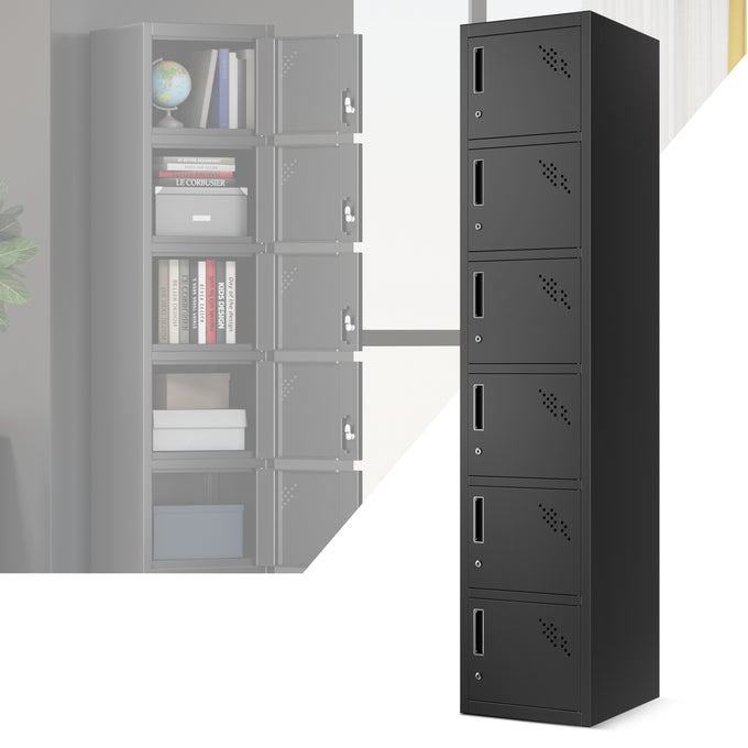 6-Doors Lockable Metal Storage Cabinet w/6 Spaces <br> Overall Dimensions(in.):71 H x 15 W x 17 D