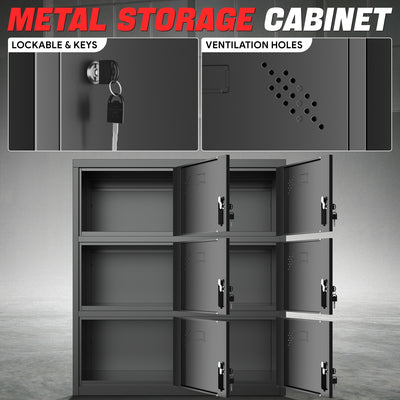 6-Doors Lockable Metal Storage Cabinet w/6 Spaces <br> Overall Dimensions(in.):15.74 D x 35.4 W x 39.3 H